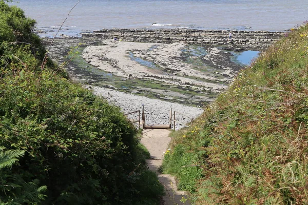 Steps Lead Dow Kilve Beach East Quantoxhead Somerset England Strata — Zdjęcie stockowe