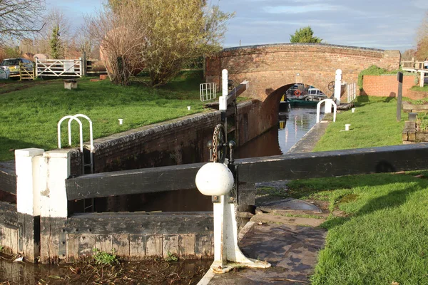 Maunsel Lock Bridgewater Taunton Canal Somerset Opened 1827 Linked River — ストック写真