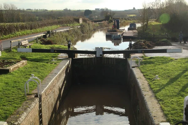 Maunsel Lock Bridgewater Taunton Canal Somerset Opened 1827 Linked River — ストック写真