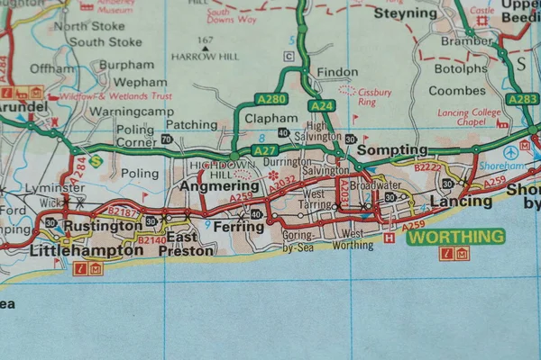 Worthing Littlehampton West Sussex Colour Atlas Map — ストック写真