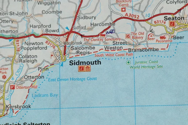 Sidmouth Devon Colour Atlas Map — ストック写真