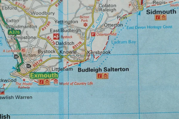 Budleigh Salterton Exmouth Devon Colour Atlas Map — ストック写真