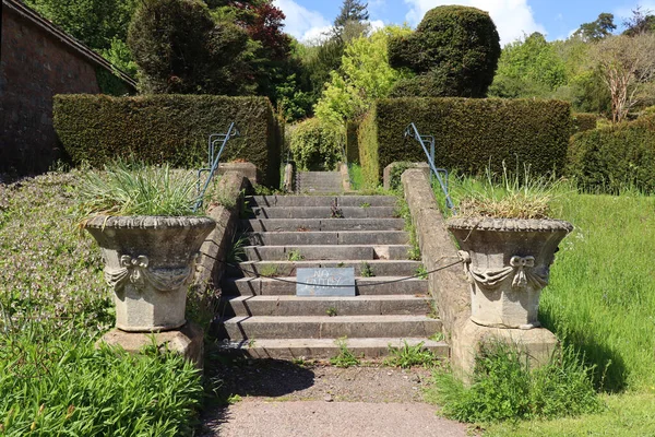 The steps in a walled kitchen garden are closed to the public during Covid lockdown restrictions