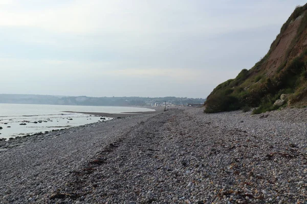 Des Vagues Brisent Doucement Sur Plage Galets Axmouth Dans Devon — Photo