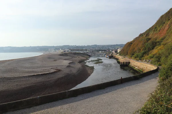 Kapak Sungai Dekat Seaton Kurva Devon Putaran Sandbank Sebelum Memasuki — Stok Foto