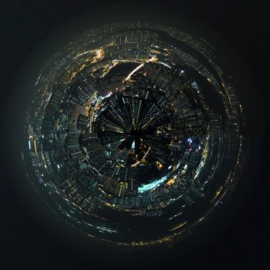 Hong kong, bloklar gece sahnelerinde şehir gezegen