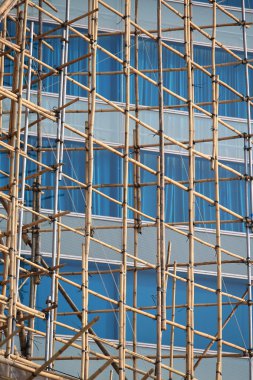 hong kong, Asya konut teknik bina modern ofis cam önünde geleneksel bambu iskele büyük proje