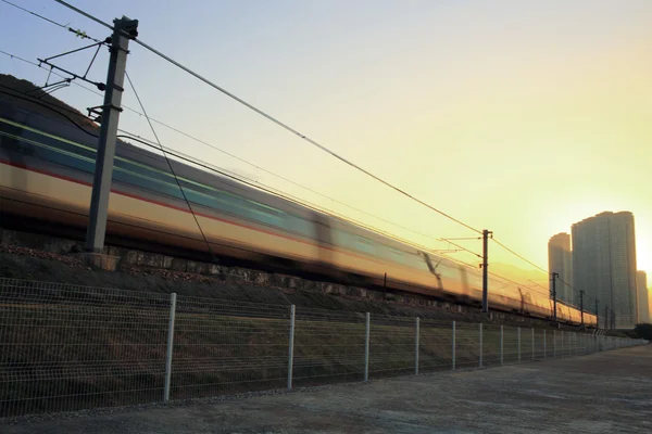 Good Morning : first train running — Stock Photo, Image