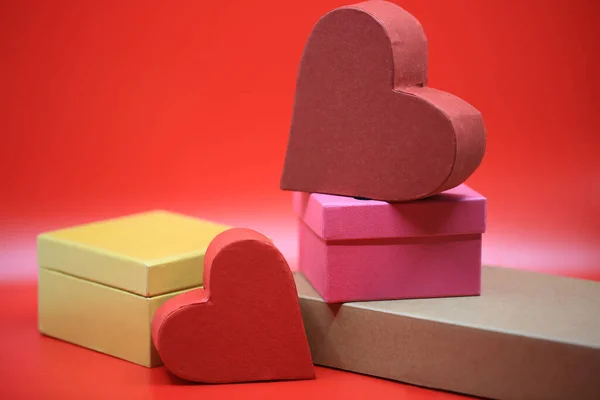 Röd Hjärta Presentförpackning Alla Hjärtans Dag — Stockfoto
