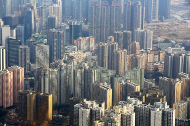 Kowloon 'un gözünden Hong Kong' da yoğun meskenler.