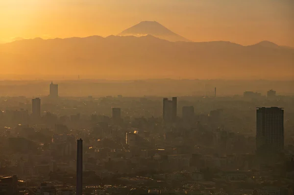 Fuji Con Atardecer Horizonte Tokio —  Fotos de Stock