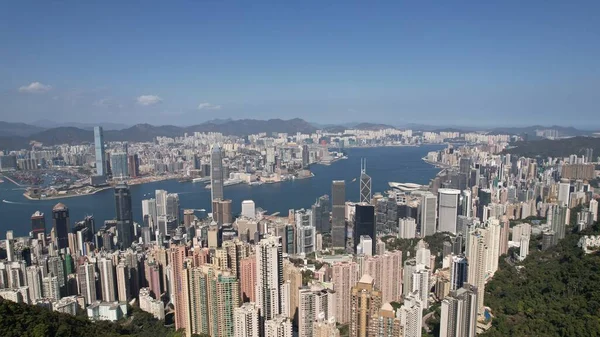 Hong Kong Centrální Finanční Okres Drone Názor — Stock fotografie