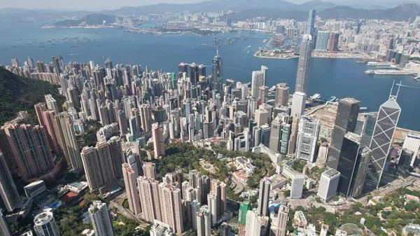 Hong Kong Quartier Financier Central Drone Point Vue — Photo