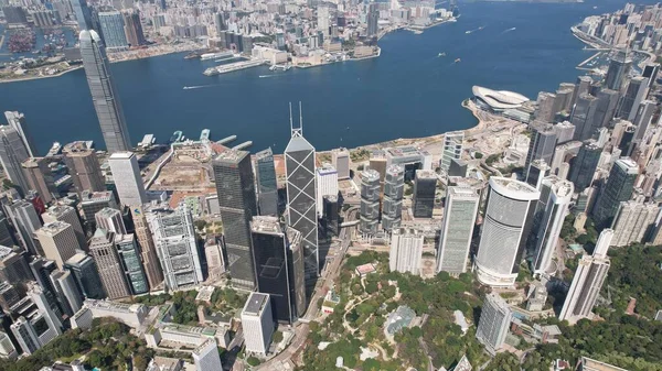 香港中央金融街ドローンの視点 — ストック写真