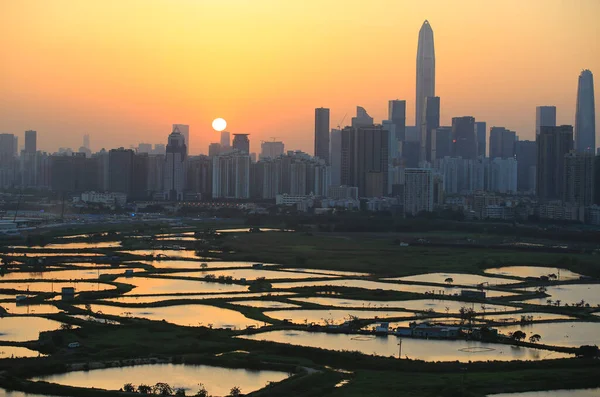 Shenzhen Skyline Vista Dal Confine Hong Kong Tso Lung Area — Foto Stock