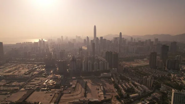 Vista Aerea Shenzhen Zona Economica Speciale Durante Bagliore Sera — Foto Stock
