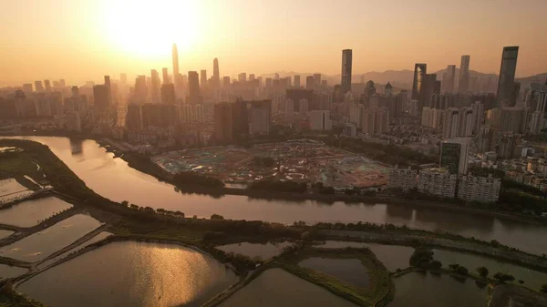 Shenzhen Skyline Vista Dal Confine Hong Kong Tso Lung Area — Foto Stock