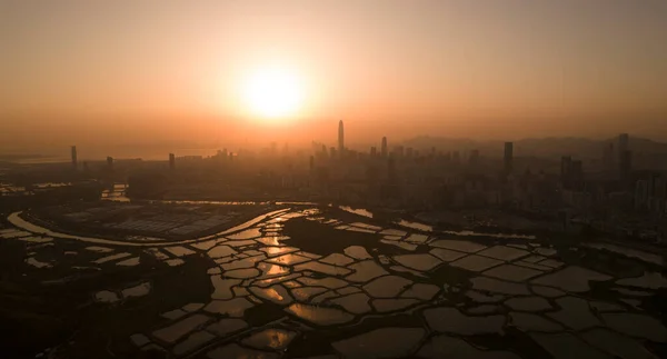 Shenzhen Panorama Pohled Hranice Hong Kong Tso Lung Oblasti — Stock fotografie