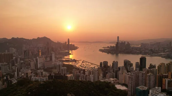 Victoria Harbour Uitzicht Hong Kong Tijdens Avond Gloeien — Stockfoto