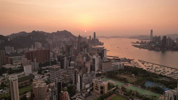 Victoria Harbour Pohled Hongkong Během Večerní Záře — Stock fotografie