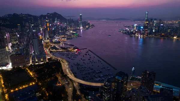 Vue Nuit Sur Port Victoria Hong Kong — Photo