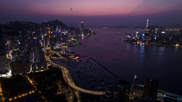 Vista Notturna Del Porto Victoria Hong Kong — Foto Stock