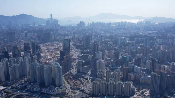 昼間の九龍市街地の眺めドローンの視点 — ストック写真