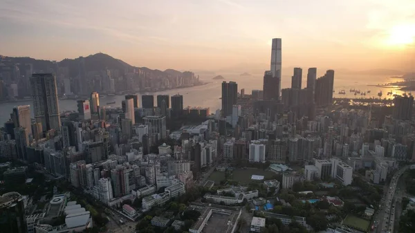 Tsim Sha Tsui Cityscape Během Západu Slunce — Stock fotografie