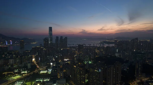 Paesaggio Urbano Kowloon Hong Kong Con Bagliore Del Cielo Dopo — Foto Stock