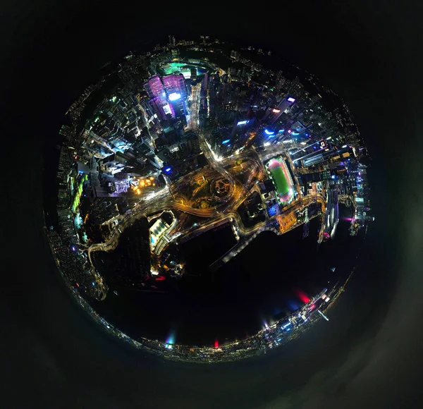 Paisaje Urbano Isla Hong Kong Diminuto Patrón Planetario Por Noche — Foto de Stock