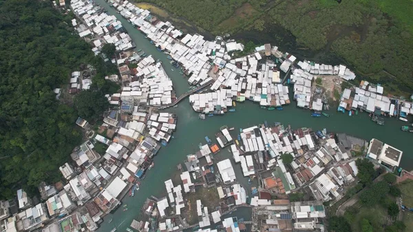 Vista Aérea Del Pueblo Pesquero Tai Hong Kong Pueblo Alberga — Foto de Stock