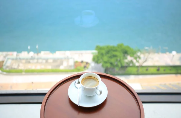 Cup Coffee Harbor View — Stock Photo, Image