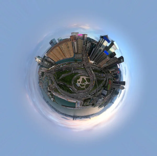 Wan Chai Causeway Bay City Tiny Planet Format — Stock Photo, Image