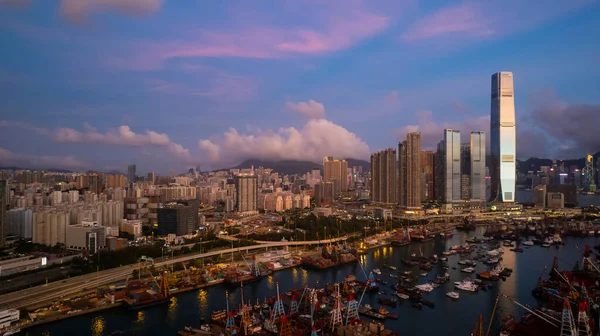 Paysage Urbain Hong Kong Pendant Soirée Reflet Dans Zone Ouest — Photo
