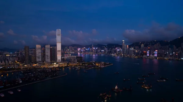 Paysage Urbain Hong Kong Coucher Soleil Dans Zone Ouest Kowloon — Photo