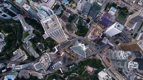 香港中央金融地区はドローンの視点で — ストック写真