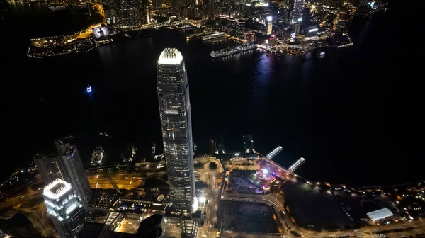 Central Business Zone Victoria Harbour Drone Point View Night — Stock Photo, Image
