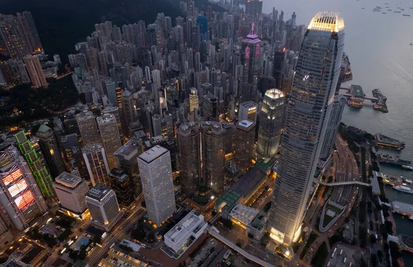 Zona Negócios Central Com Victoria Harbour Ponto Vista Drone Noite — Fotografia de Stock