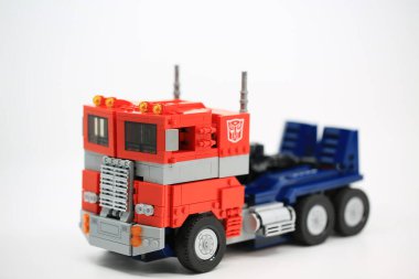 Hong Kong - July 11 2022: Optimus prime is the characters of robot's cartoon 