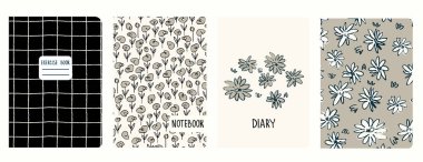 Ditzy tarzında çiçekli desenlere dayalı kapak sayfası şablonları, spiral çizgiler. Başlıklar izole, değiştirilebilir