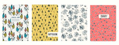 Ditzy tarzında yaban çiçekleri ve burdocklarla kusursuz desenlere dayalı kapak sayfası şablonları. Başlıklar izole, değiştirilebilir
