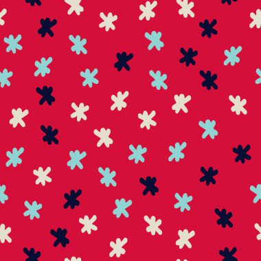Paket kağıdı için kırmızı arka planda elle çizilmiş pürüzsüz desenler. Noel, Yeni Yıl konsepti