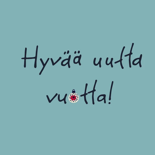 Felice anno nuovo testo scritto a mano in lingua finlandese, decorato con ornamento bauble — Vettoriale Stock