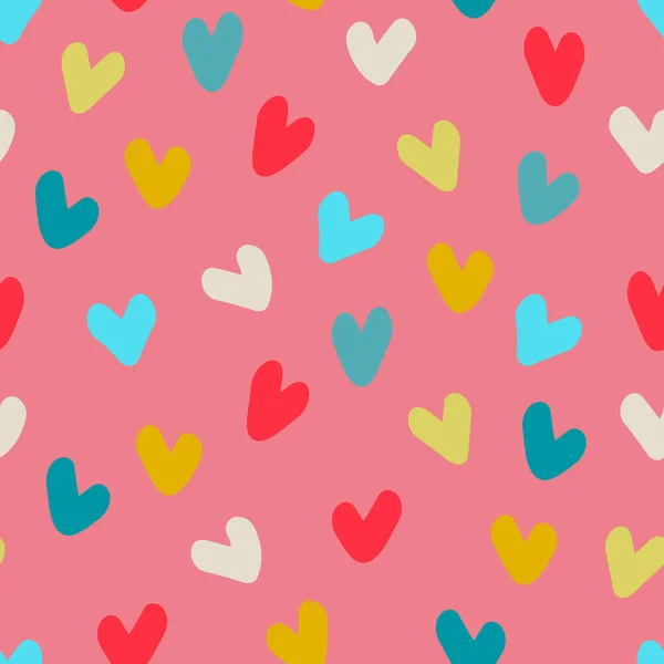 Płynny wzór. Ręcznie rysowane wielobarwne serca. Koncepcja Walentynek, koncepcja miłości — Wektor stockowy