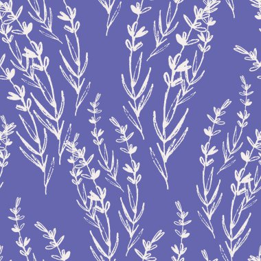 Seamless pattern with lavender plants, trendy blue with violet-red undertone, colors of the year 2022 clipart