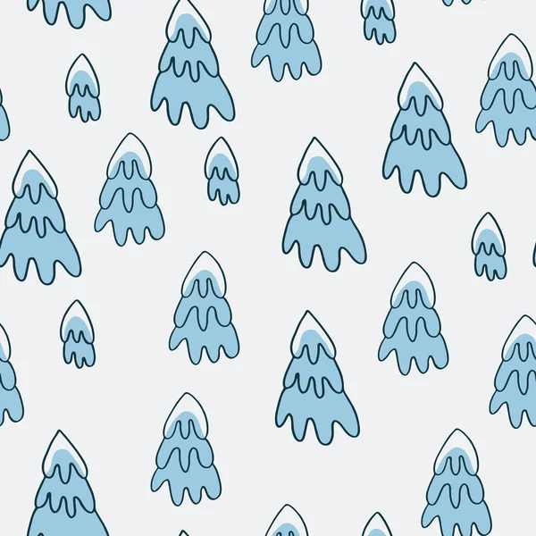 Hediye paketi, yüzey tasarımı ve diğer tasarım projeleri için elle çizilmiş karlı köknar ağaçları ile kusursuz desen