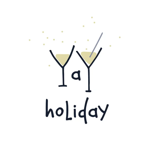 Yay Holidays рука опирается на буквы Y в виде коктейльных очков. Изолированный на белом фоне — стоковый вектор