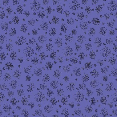 Kusursuz desenli çayır çiçekleri Ditzy tarzında, moda mavisi menekşe kırmızısı tonu altında, yılın renkleri 2022