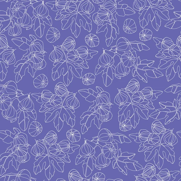 Seamless pattern with hand drawn Fig tree branches with fruit, blue with violet-red undertone, Pantone of the year 2022 — Stock Illustration Seamless pattern with hand drawn Fig tree branches with fruit, blue with violet-red undertone, Pantone of the year 2022 Stock Illustration