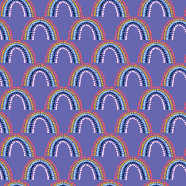Yüzey tasarımı için son moda gökkuşağı desenli kusursuz desen. Renkler, 2022 'nin Pantone' u Çok Peri
